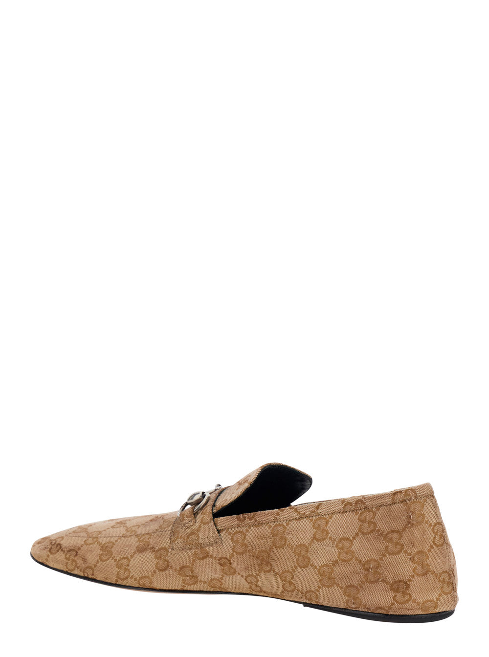 Gucci Men 'Edgar' Beige Loafers With Horsebit Plaque On The Front In Gg Leather For Men GUCCI