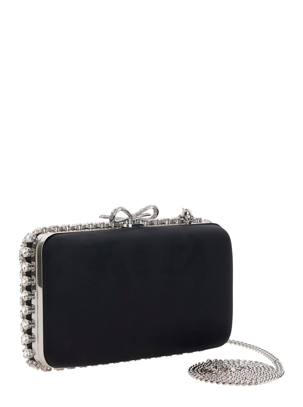 Self-Portrait Women Clutch Bag 'Black Satin Crystal' With Crystal Details In Black Satin For Women SELF-PORTRAIT