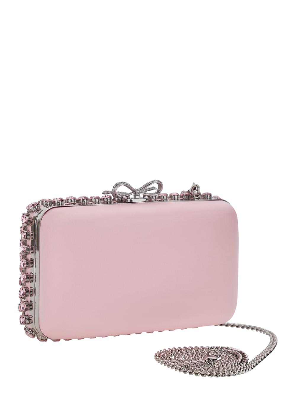 Self-Portrait Women "Pink Satin Crystal Clutch Bag" Pink Clutch Bag With Crystals On The Front In Satin For Women SELF-PORTRAIT