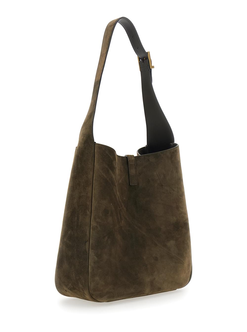 Saint Laurent Women Shoulder Bag 'Ysl Bo Mng L Le 5A7' With Triomphe Plate On The Front In Green Leather For Women SAINT LAURENT