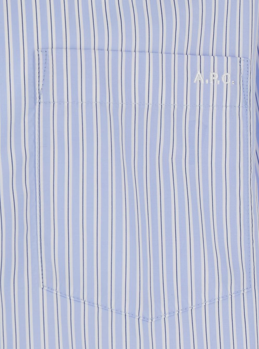 A.P.C. Men Light Blue Long-Sleeved Shirt With Classic Collar And Striped Motif In Cotton For Men A.P.C.