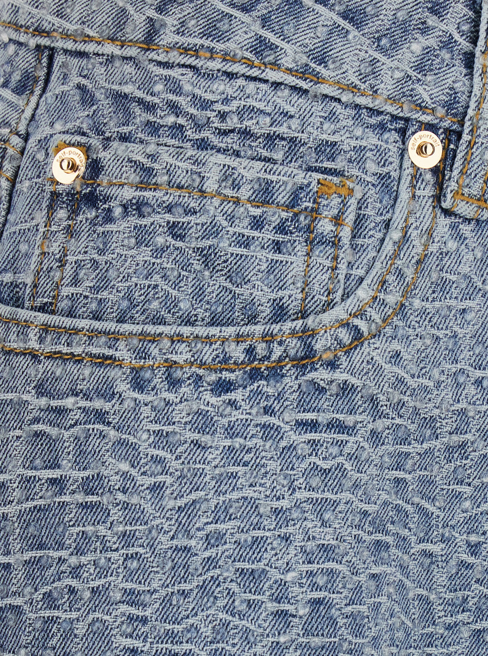 Self-Portrait Women Shorts 'Rhinestone Croc Effect' Blue Denim With Strass Details - Cotton - Women SELF-PORTRAIT