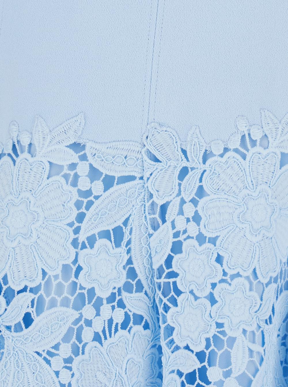 Self-Portrait Women Light Blue Mini Dress With Lace Embroidery On The Skirt In Tech Fabric For Women SELF-PORTRAIT