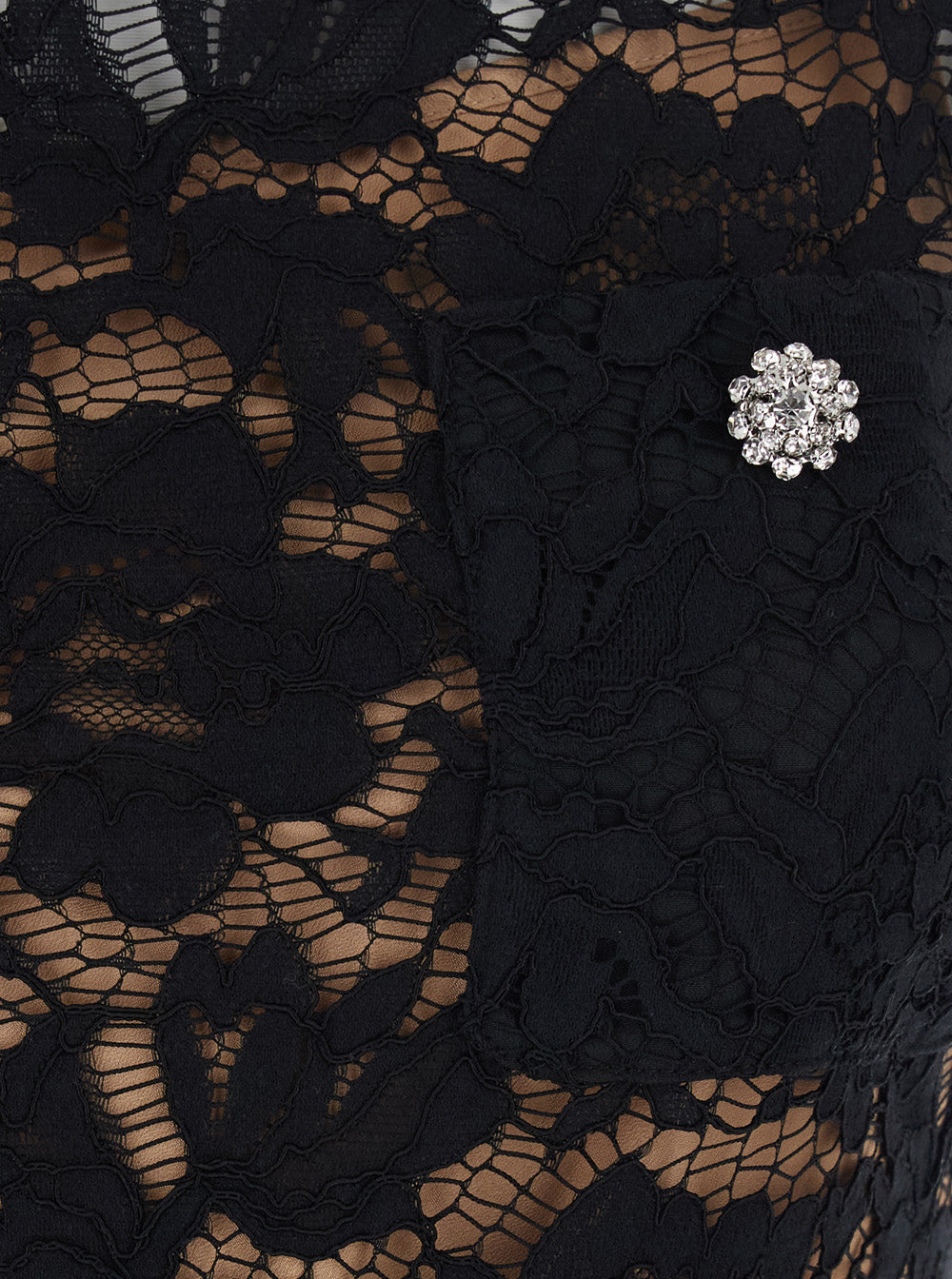 Self-Portrait Women Black Mini Dress With All-Over Lace Embroidery And Crystal Decoration In Tech Fabric For Women SELF-PORTRAIT