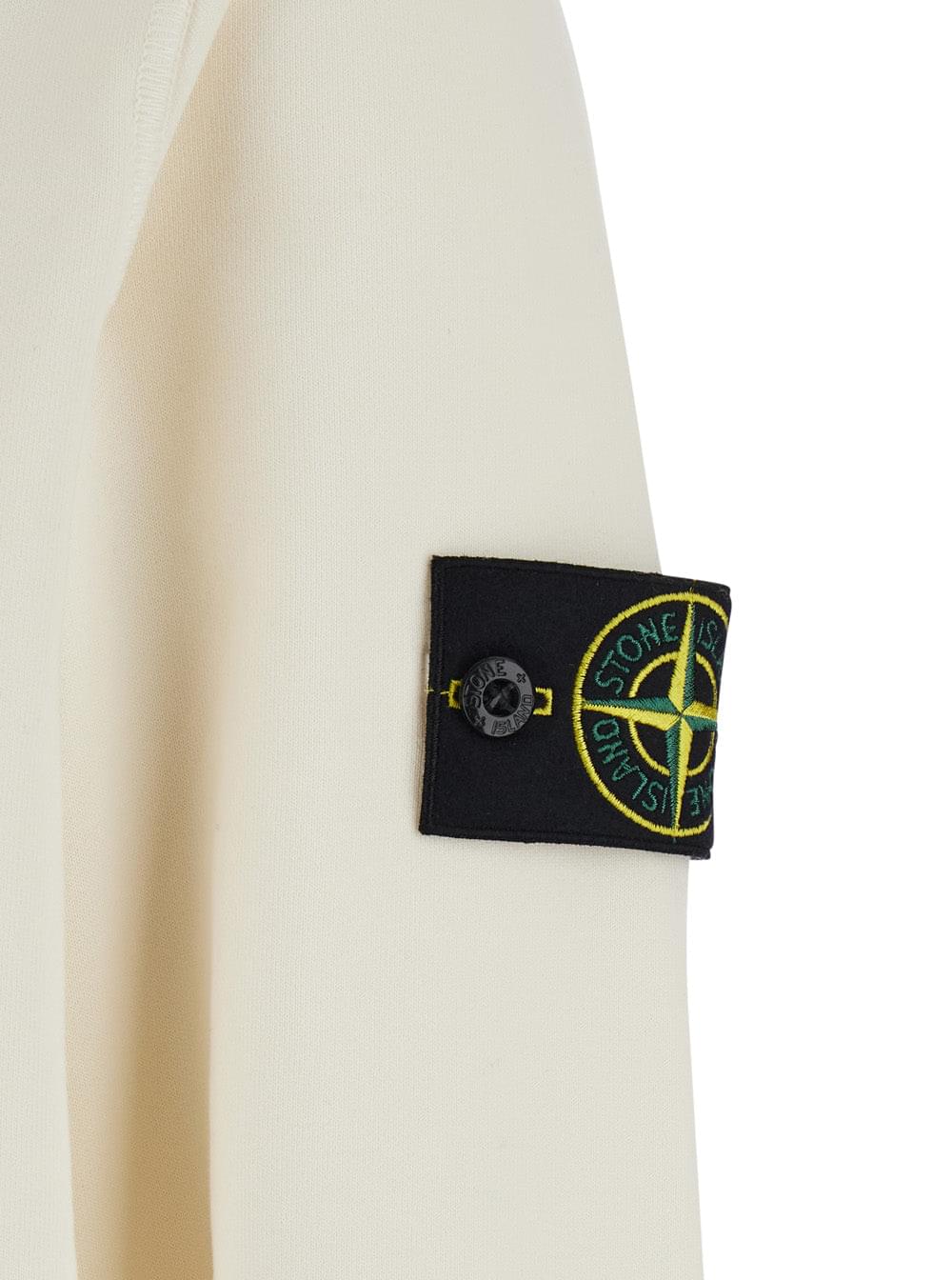 Stone Island Men Hooded Sweatshirt With Fixed Hood And Logo On The Front In White STONE ISLAND