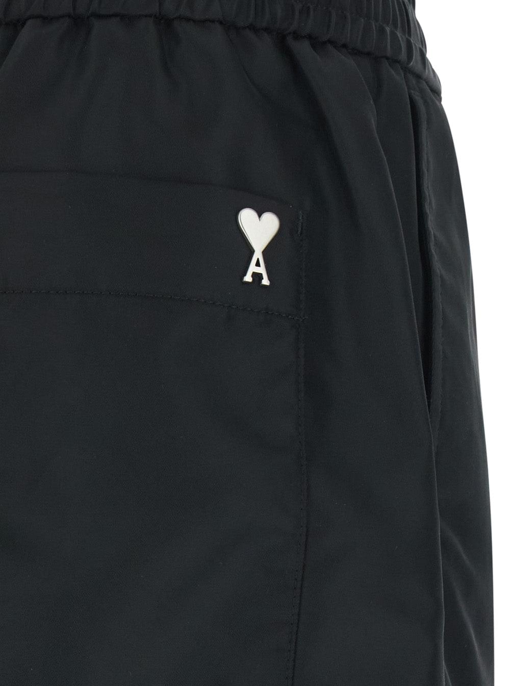 Ami Paris Men Black Shorts With Elastic Waist And Ami De Coeur Detail On The Back In Tech Fabric Man AMI PARIS