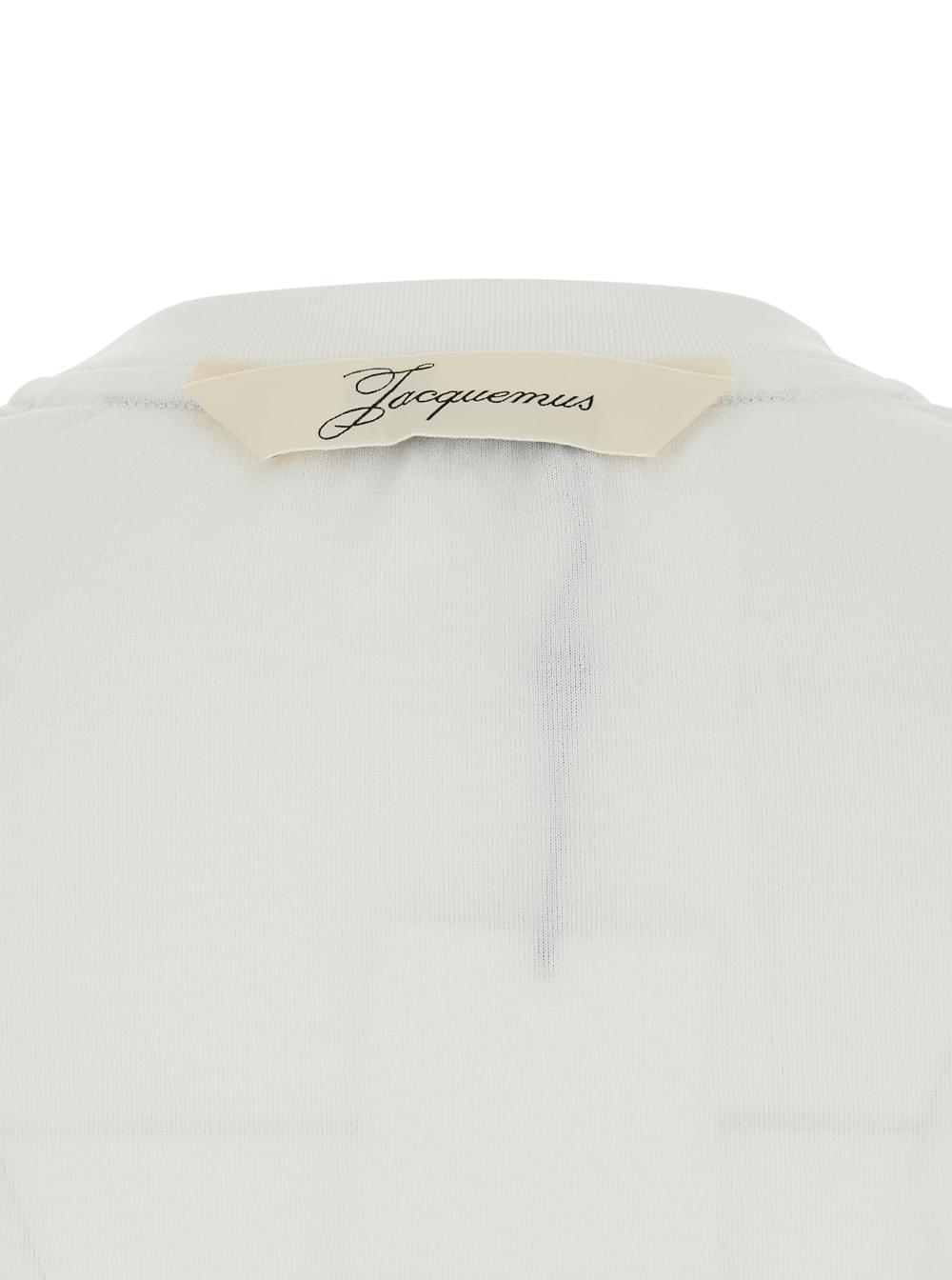 Jacquemus Women 'Le Tshirt Ventadou' White Crew Neck T-Shirt With Gros Grain Logo On The Back In Fabric For Women JACQUEMUS