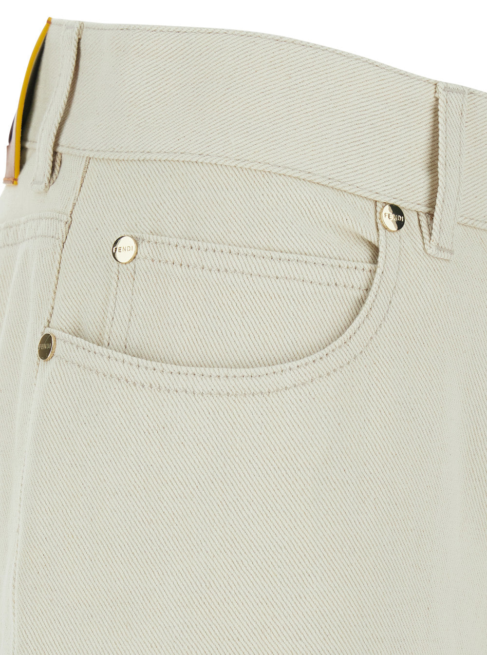 Fendi Women White Five-Pocket Design Jeans With Logo Patch On The Back In Denim For Women FENDI
