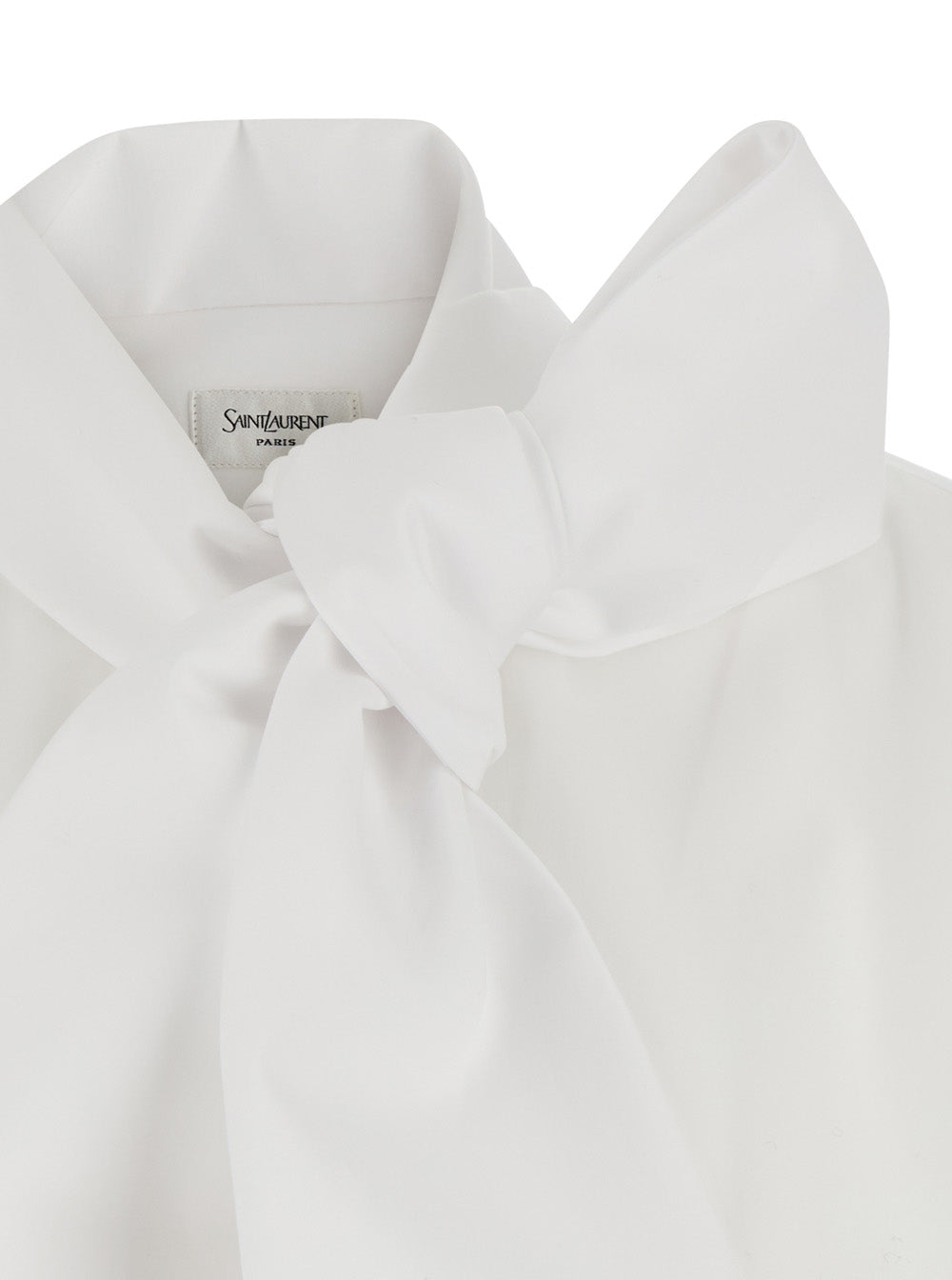 Saint Laurent Women White Long-Sleeved Shirt With Lavallière Collar In Cotton Poplin For Women SAINT LAURENT