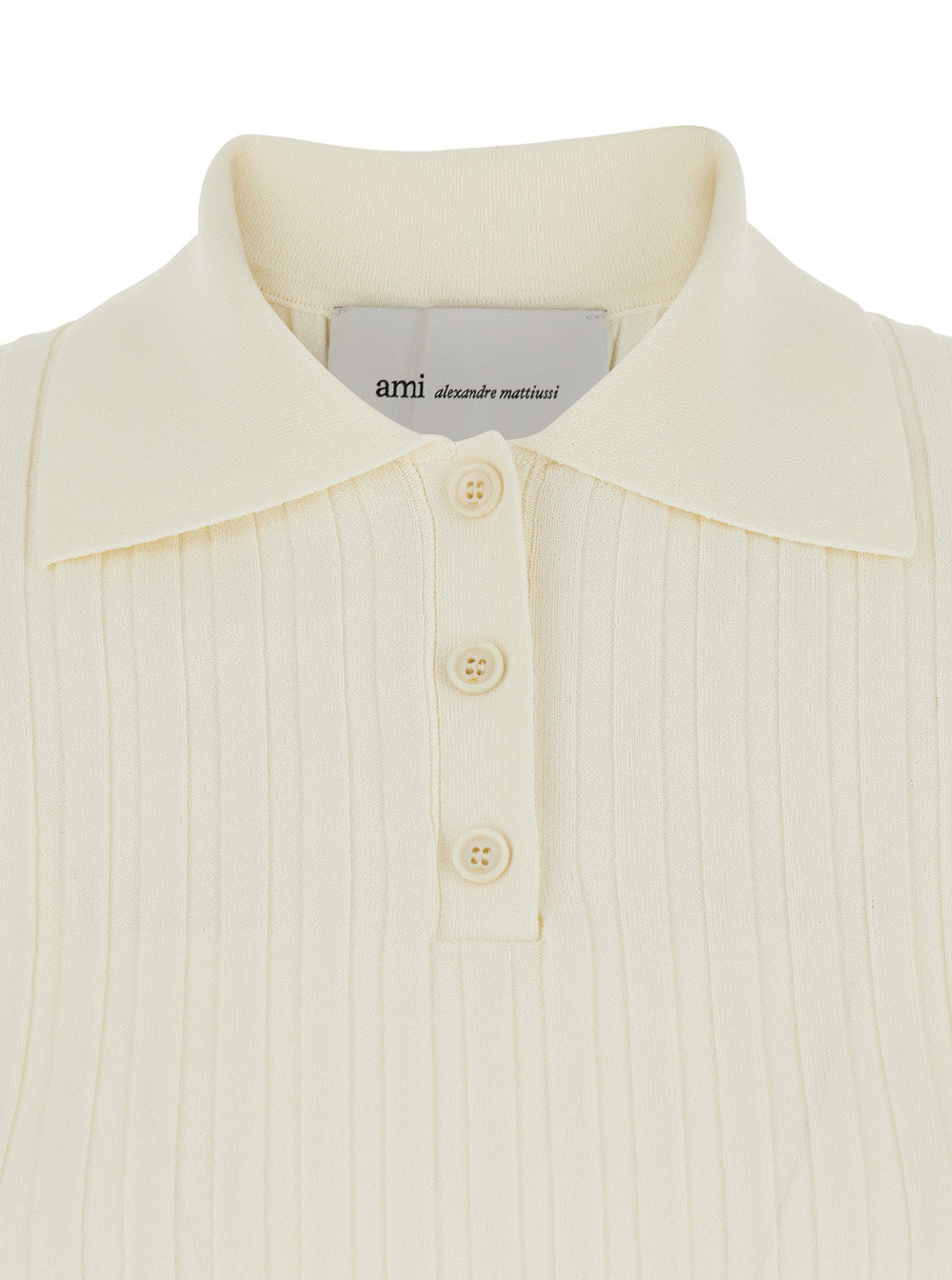 Ami Paris Women White Polo Shirt With Ribbed Knit In Viscose Blend For Women AMI PARIS