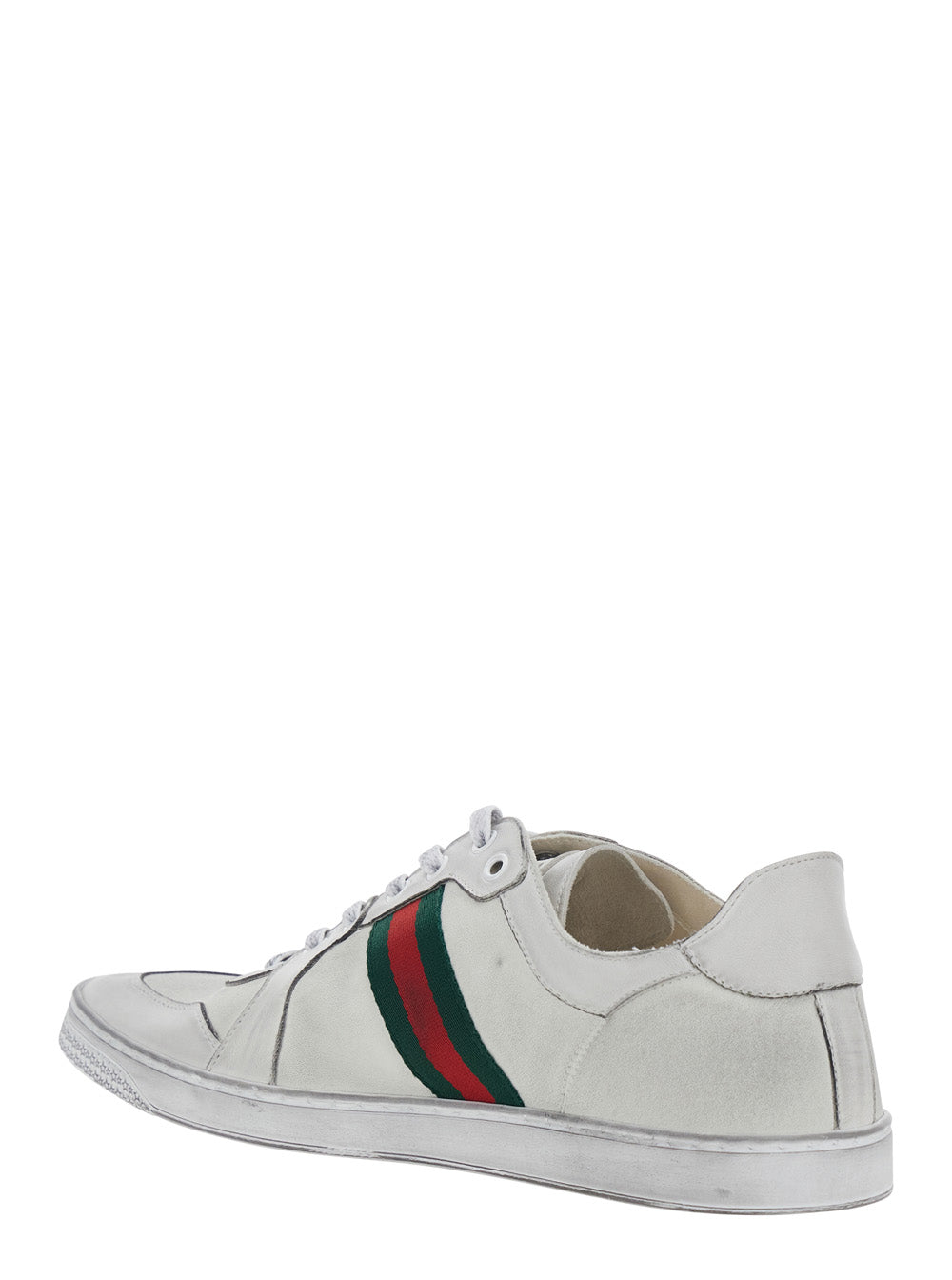 Gucci Men 'Coda' White Low Top Sneakers With Web Detail On The Side In White Leather For Men GUCCI