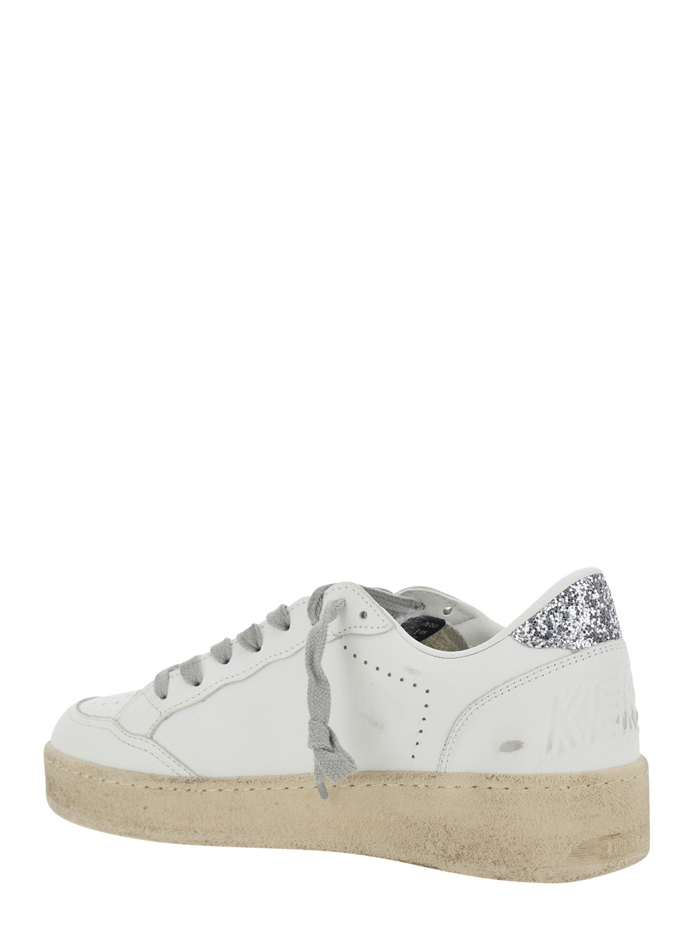 Golden Goose Women 'Ballstar 2' White Sneaker With Star Patch With Glitter And Glitter Heel And Logo Lettering In Leather Women GOLDEN GOOSE