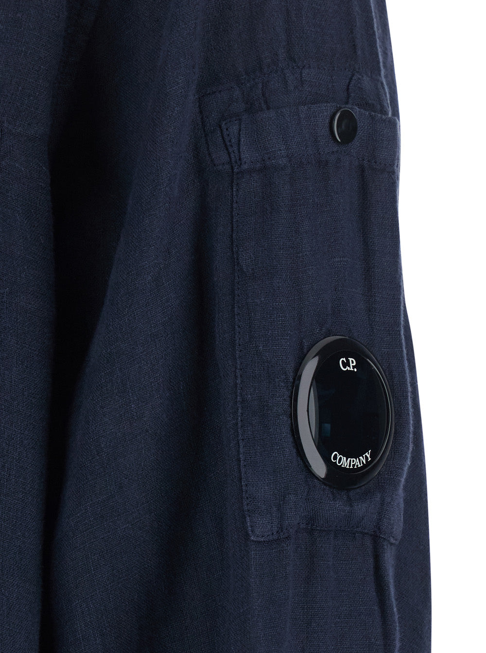 C.P. Company Men Blue Shirt With Classic Collar And Logo Plate On The Sleeve In Linen Man C.P. COMPANY
