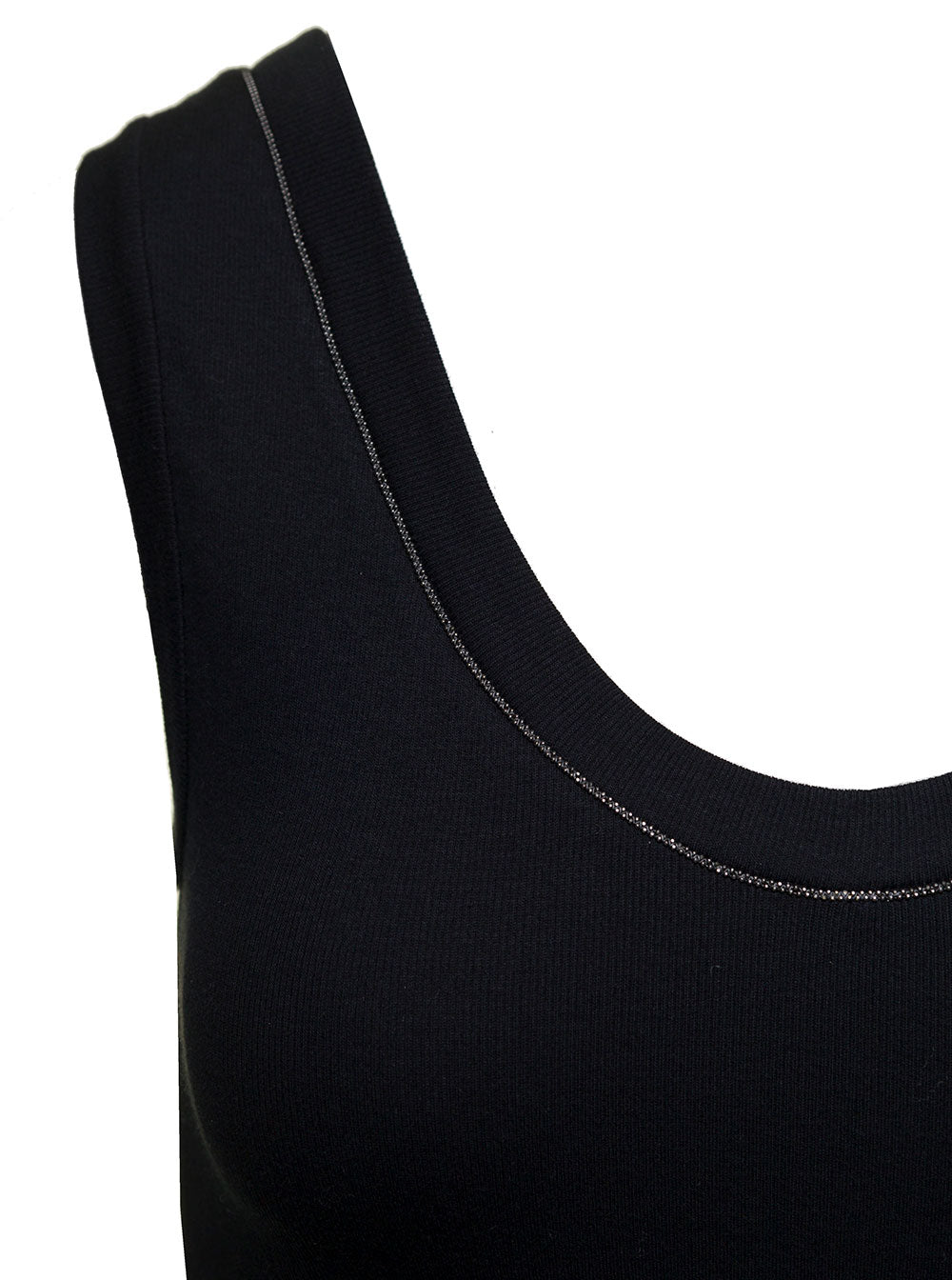 Brunello Cucinelli Women Black Top With Round Neckline And Monile Details In Cotton Women BRUNELLO CUCINELLI