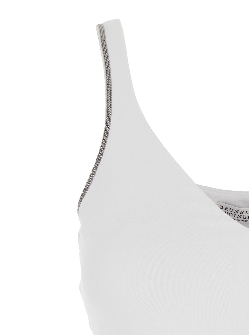 Brunello Cucinelli Women White Top With V-Neck And Monile Details On The Edges In Cotton For Women BRUNELLO CUCINELLI