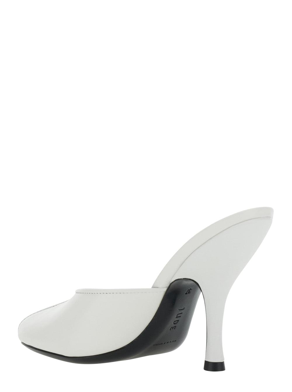 Jude Women 'Date' White Heeled Sandals With Cut-Out Toe In Leather Women JUDE