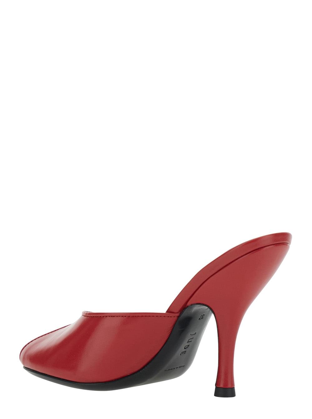 Jude Women 'Date' Red Heel Sandals With Cut-Out Toe In Leather Women JUDE