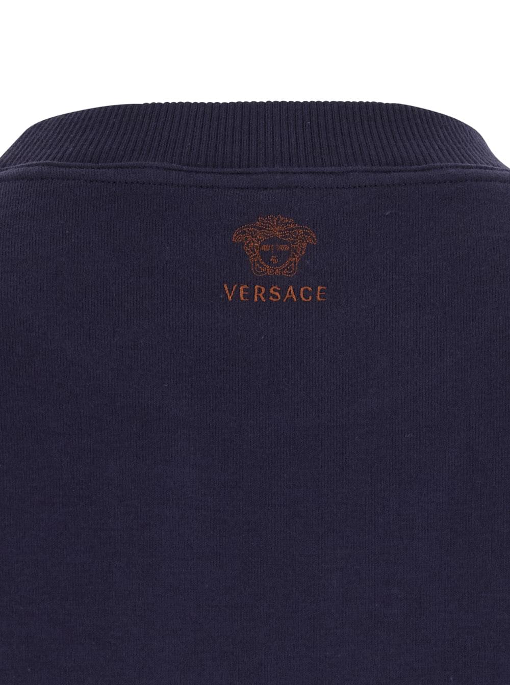 Versace Men Blue 'Vintage' T-Shirt With Round Neck And Front Logo For Men VERSACE