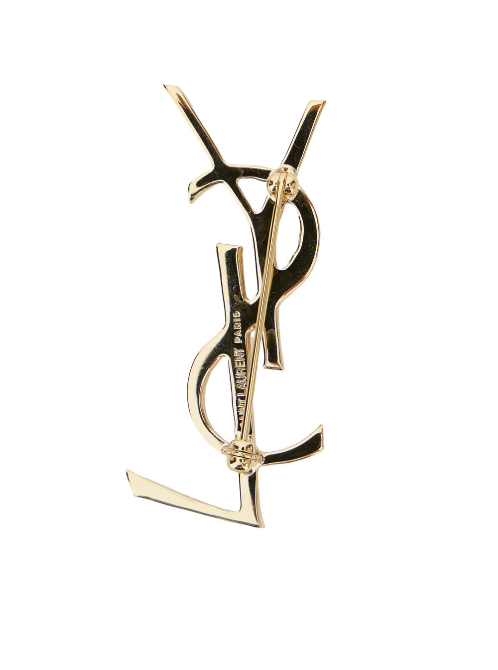 Saint Laurent Women Monogram Brooch Textured Brass Satined Leg SAINT LAURENT