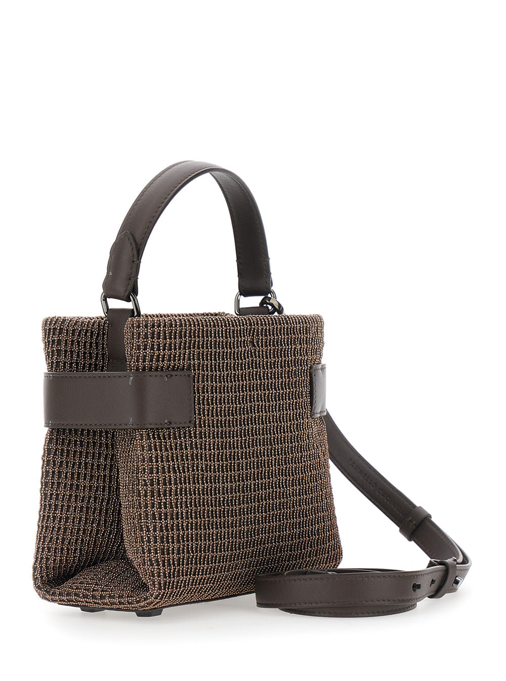 Brunello Cucinelli Women 'Essence' Brown Crossbody Bag With All-Over Net Design In Leather For Women BRUNELLO CUCINELLI