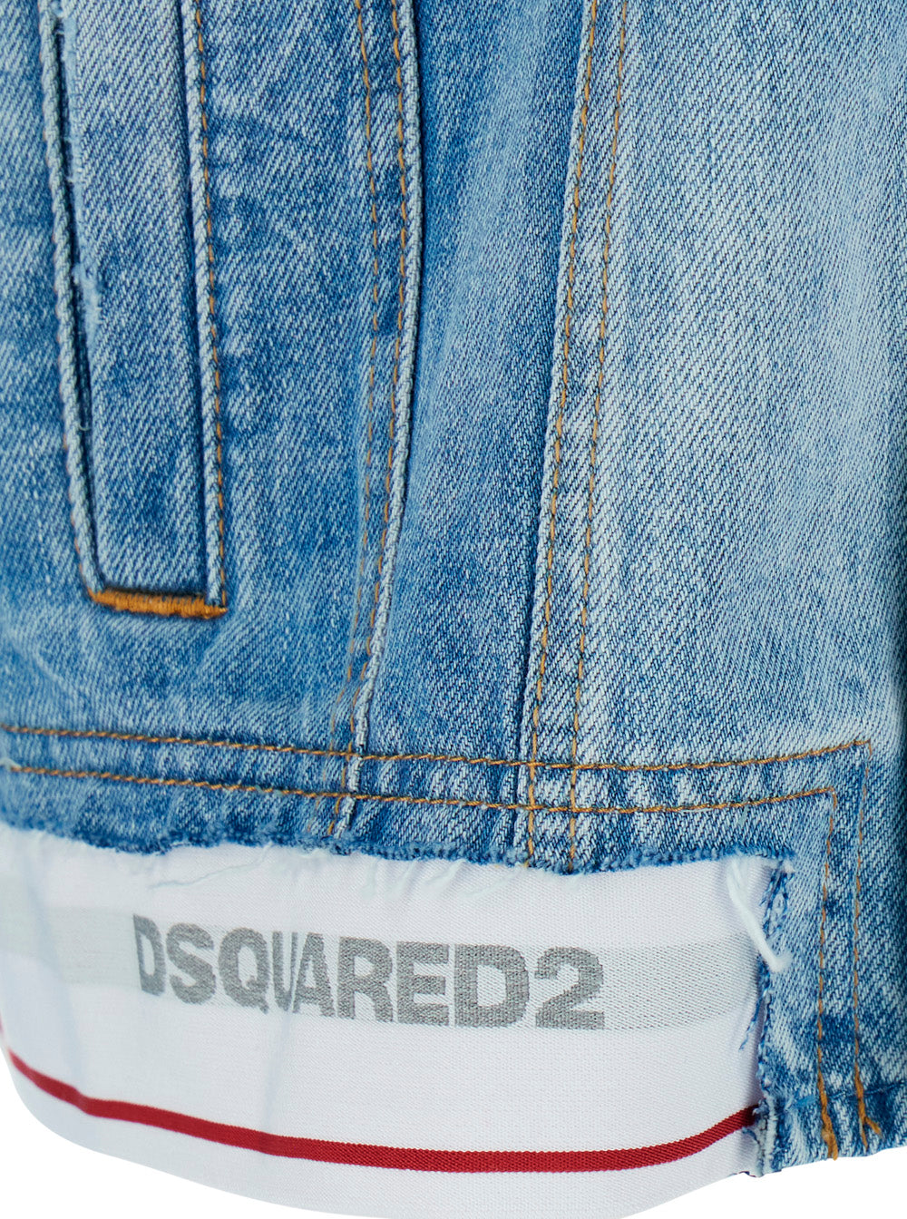 Dsquared2 Men Light Blue Jacket With Logo Band At The Waist And Ripped Design In Denim Men DSQUARED2
