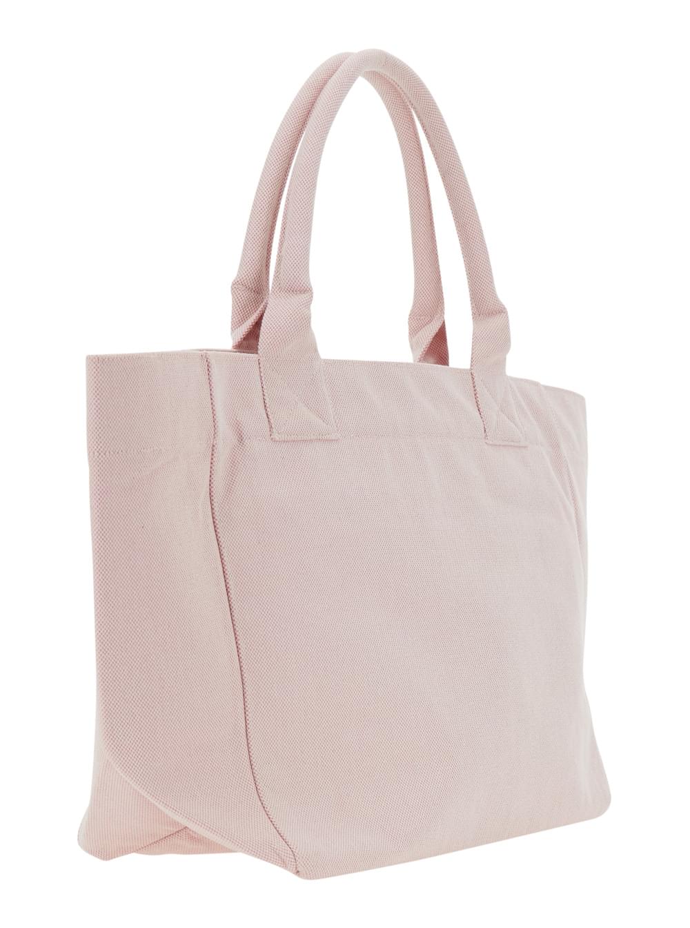 Ganni Women 'Trapeze Medium' Pink Tote Bag With Logo Lettering And Print On The Front In Cotton For Women GANNI