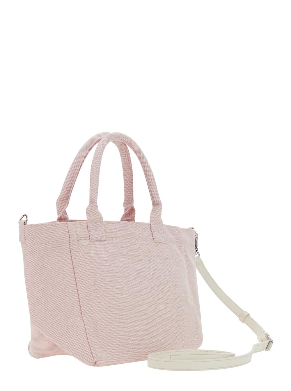 Ganni Women Pink Small Tote Bag With Raspberry Print And Logo Lettering On The Front In Cotton For Women GANNI