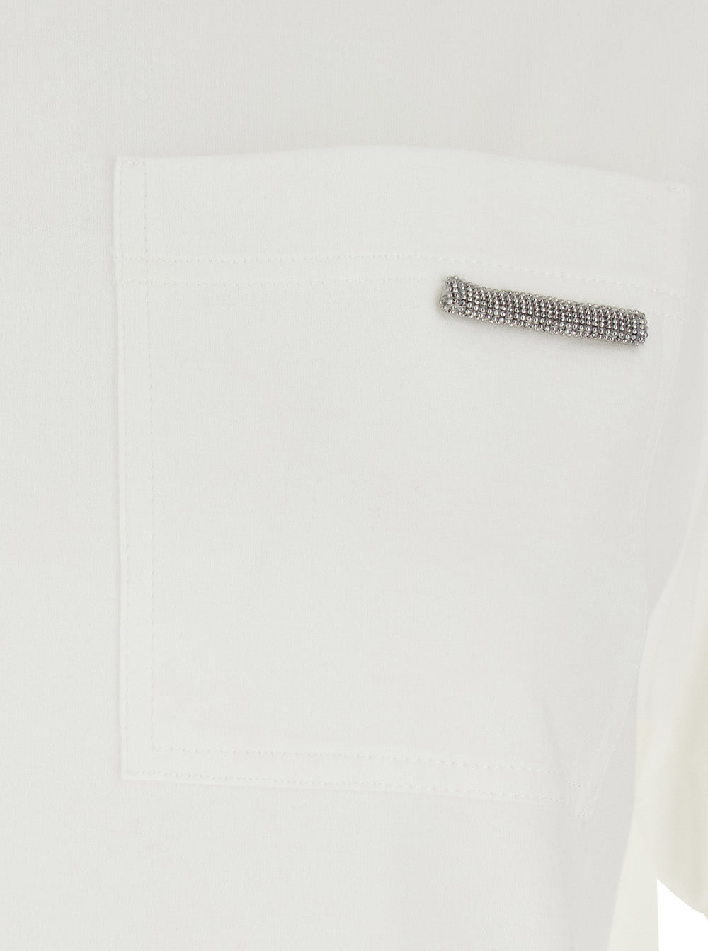 Brunello Cucinelli Women White Crew Neck T-Shirt With Monile Detail On The Front In Cotton For Women BRUNELLO CUCINELLI