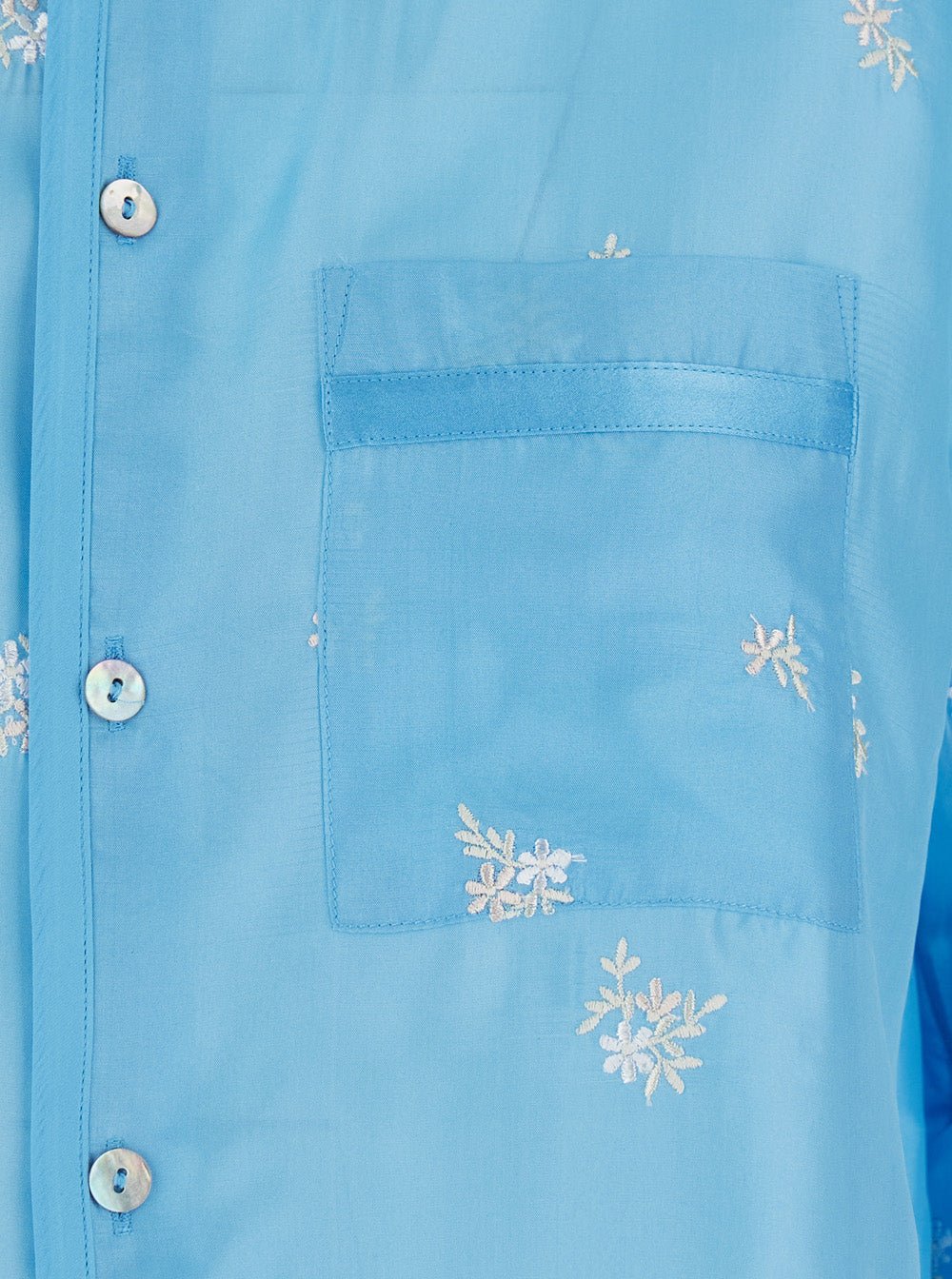 Forte_Forte Women Light Blue Shirt With Mandarin Collar And All-Over Floral Embroidery In Silk For Women FORTE FORTE
