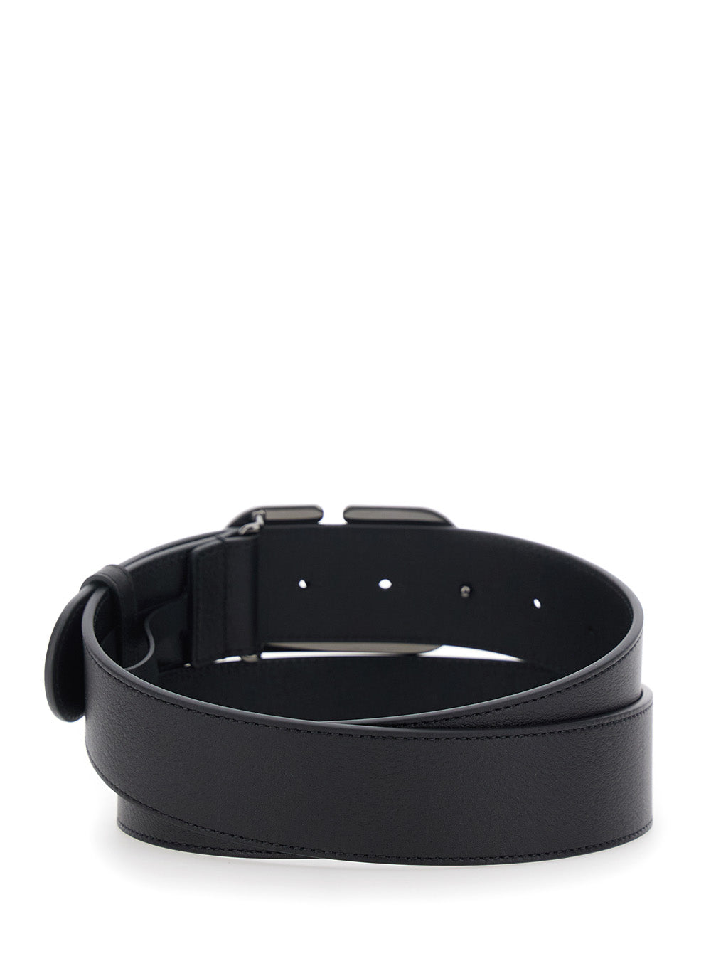 Valentino Garavani Men Black Belt With Vlogo Plaque Closure On The Front In Leather For Men VALENTINO GARAVANI