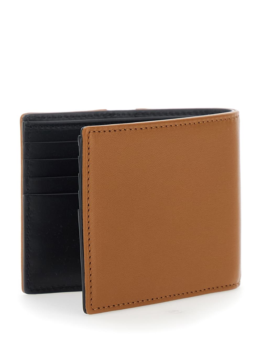 Valentino Garavani Men Brown Bi-Fold Wallet With Contrasting Maxi Vlogo On The Front In Leather For Men VALENTINO GARAVANI