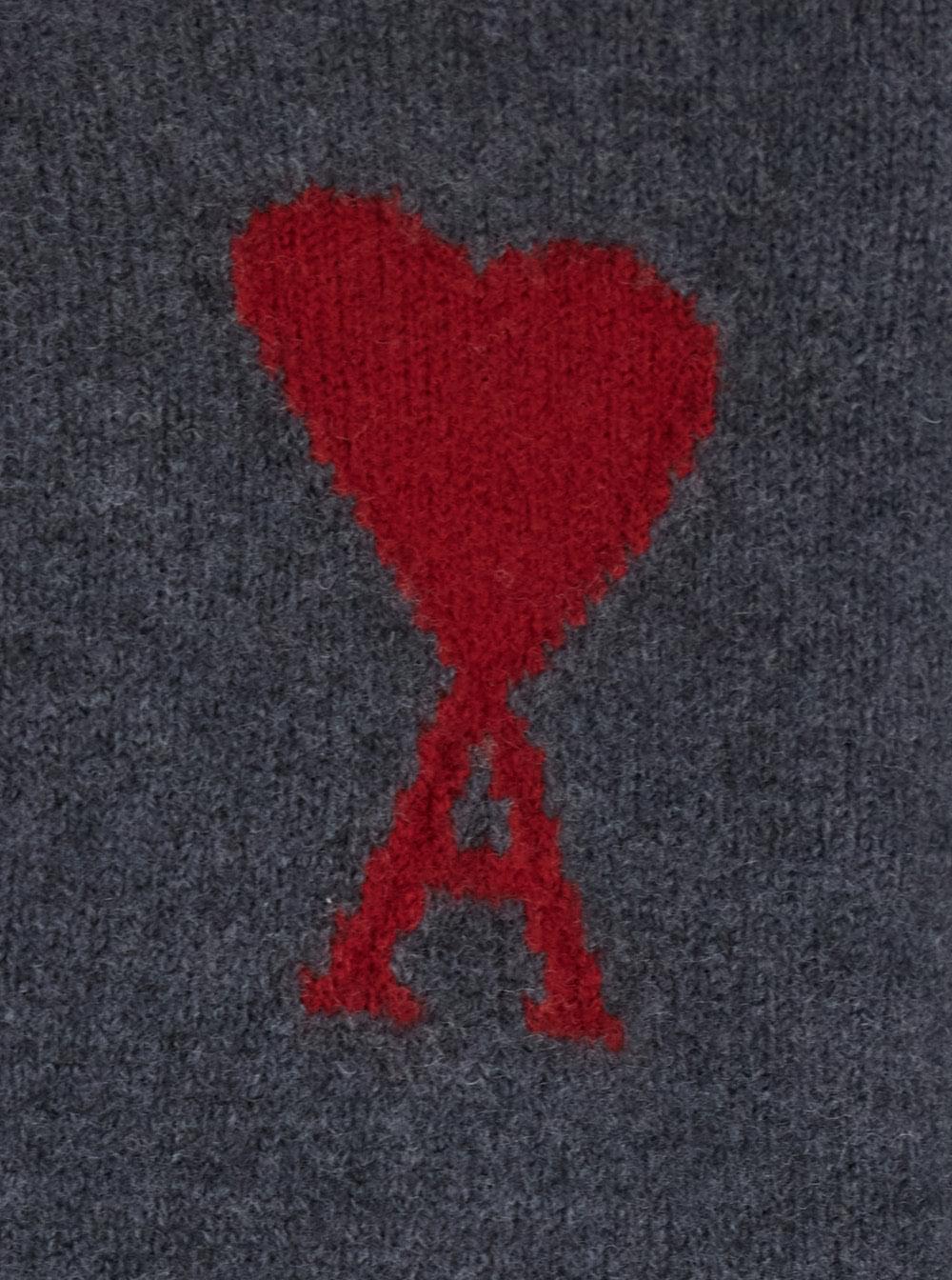 Ami Paris Men Crewneck Sweater With Dropped Shoulders And Adc Embroidery On The Front In Gray Wool For Men AMI PARIS