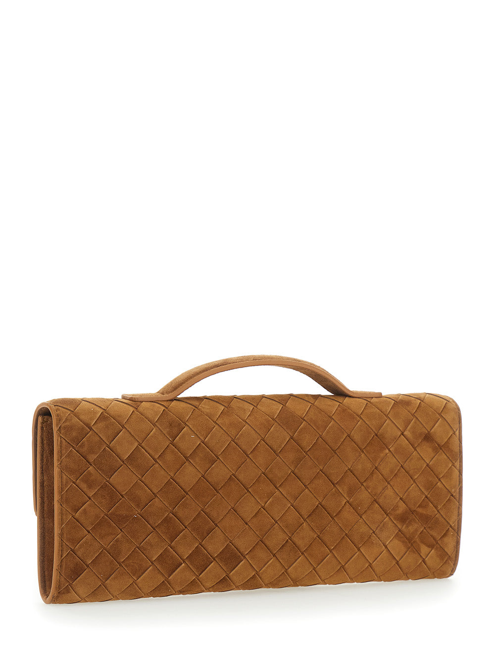 Bottega Veneta Women Clutch 'Andiamo' With Handle And Intreccio Motif In Suede Beige Woman BOTTEGA VENETA