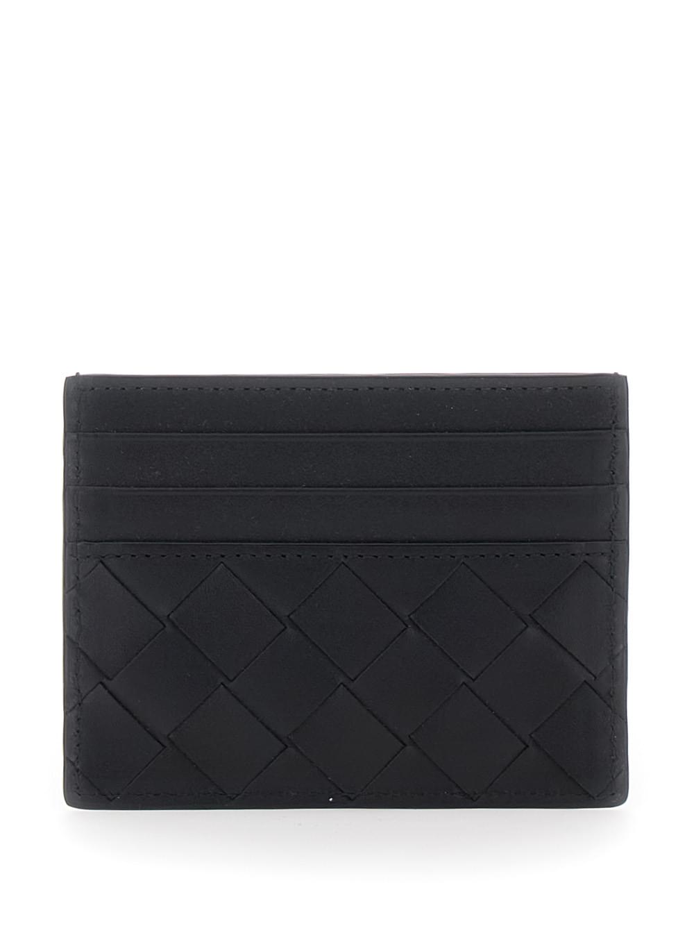 Bottega Veneta Men Card Holder With Intreccio Motif In Black Leather For Men BOTTEGA VENETA