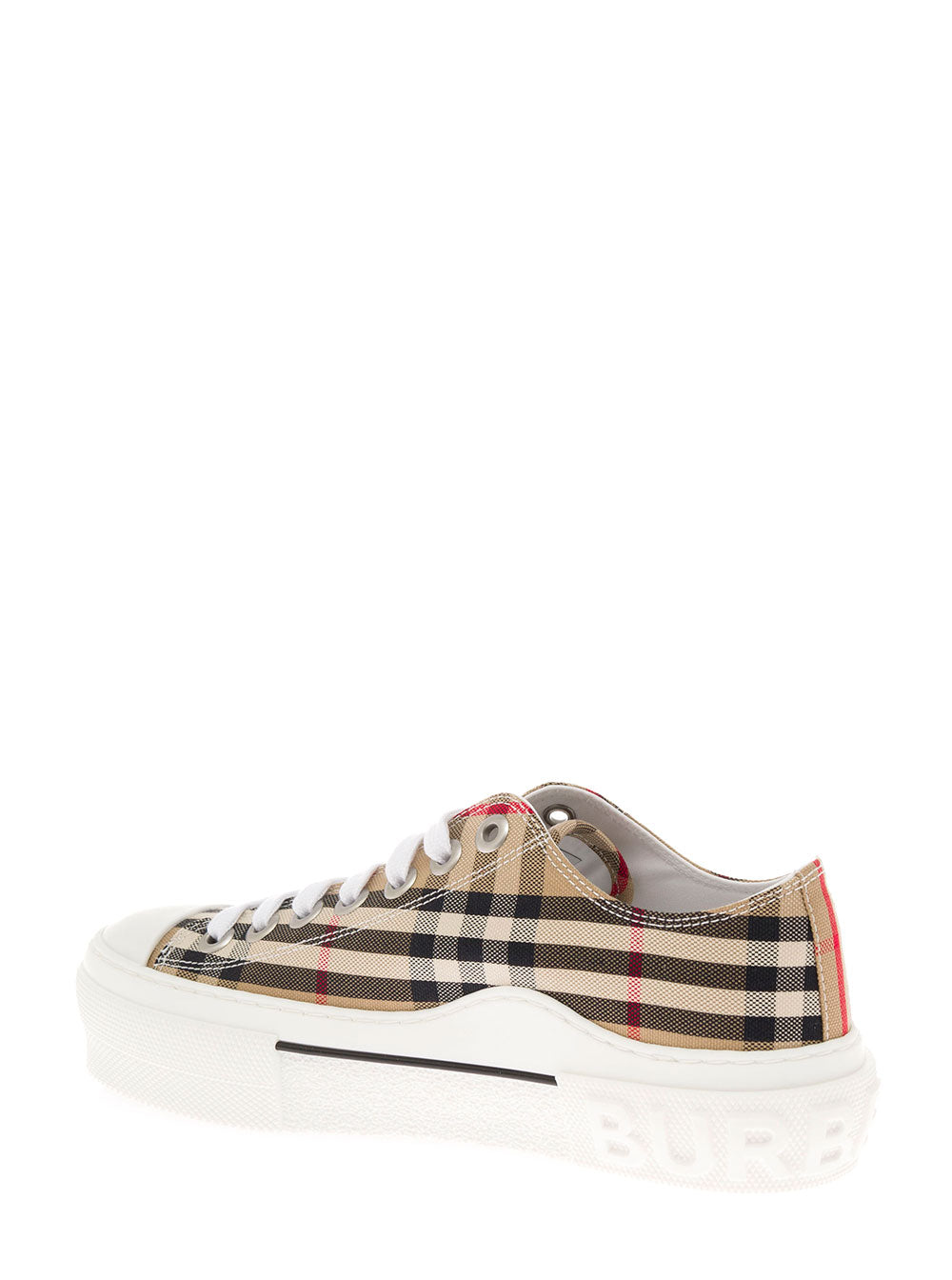 Burberry Women Sneakers With Iconic Vintage Check Motif In Beige Cotton For Women BURBERRY