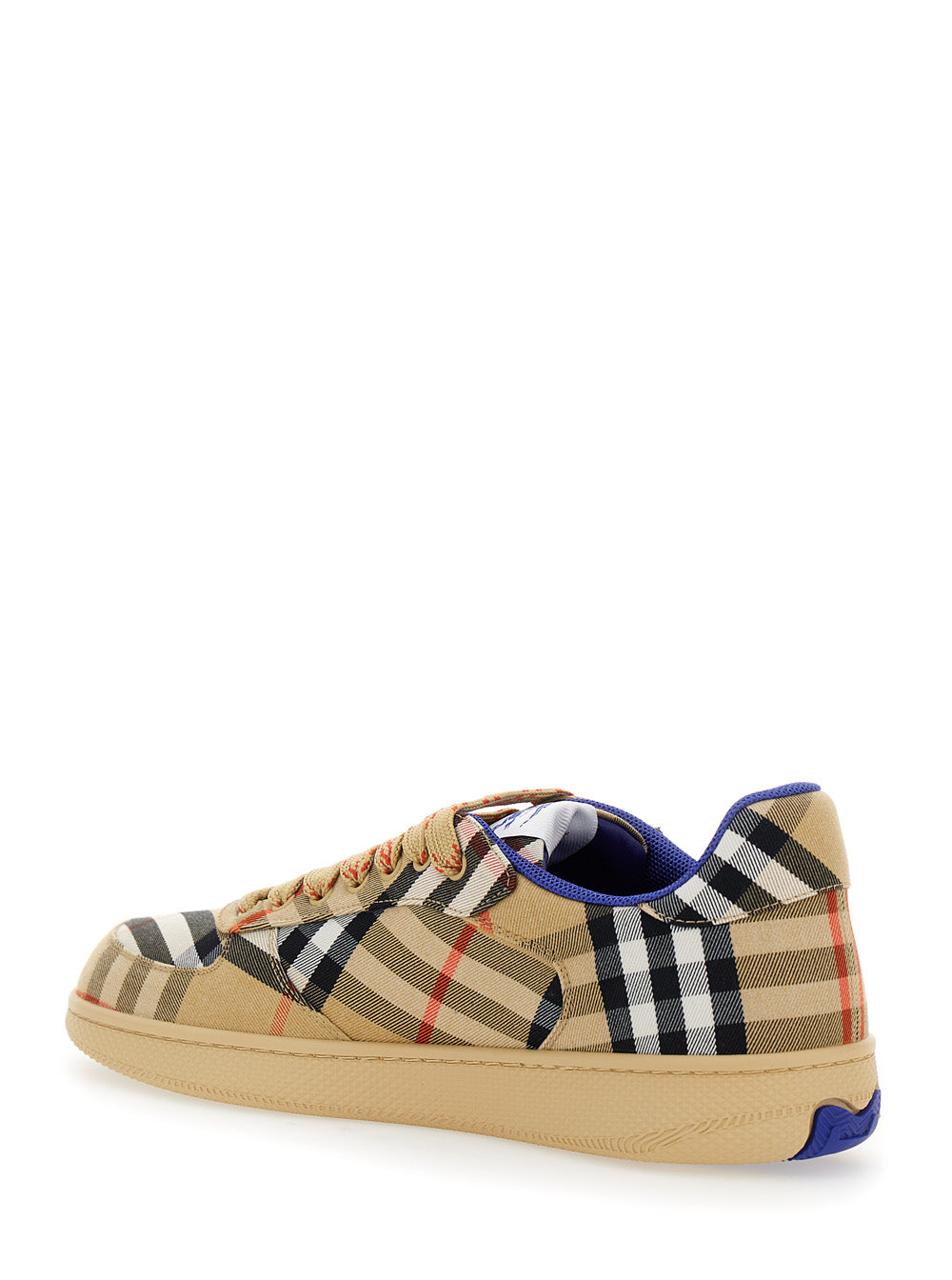 Burberry Men Low Sneakers With Check Motif In Cotton Blend And Tech Fabric Beige Men BURBERRY