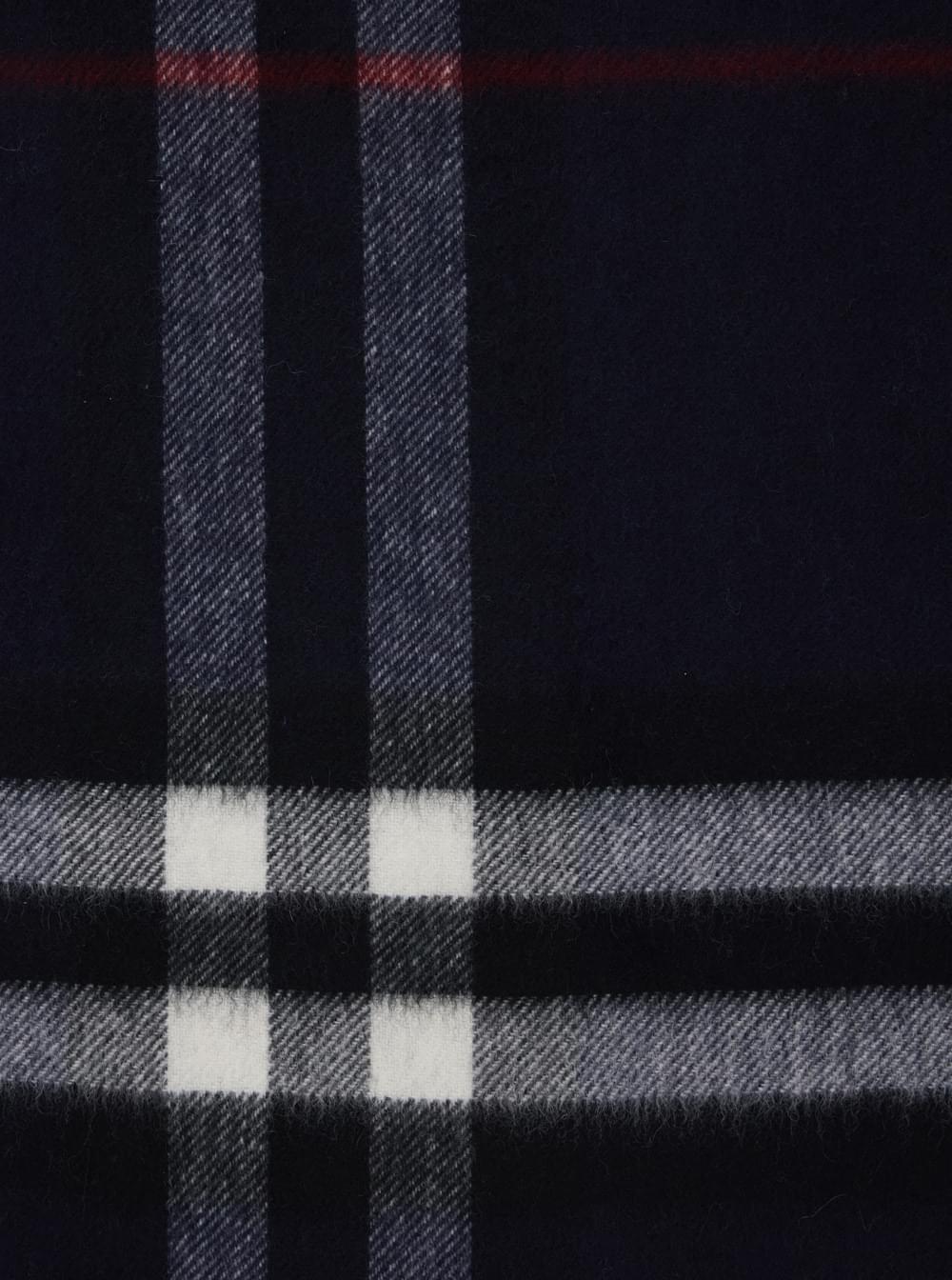 Burberry Women Blue Scarf With Fringed Edges And All-Over Check Motif In Cashmere For Women BURBERRY