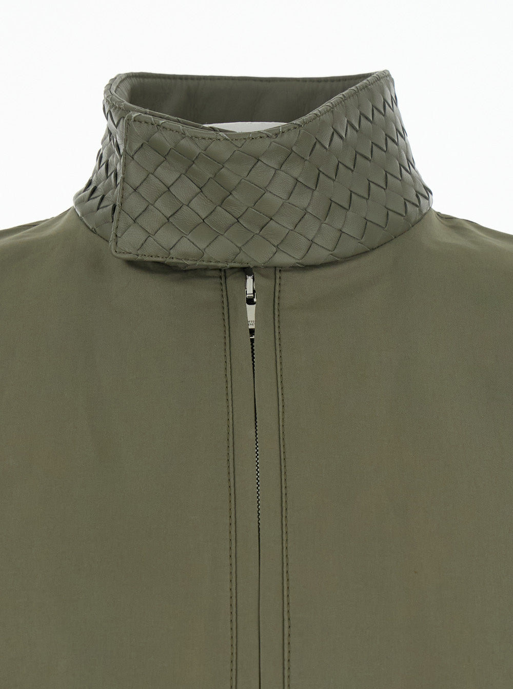 Bottega Veneta Men Green Bomber Jacket With Intreccio Motif On The Collar In Cotton For Men BOTTEGA VENETA