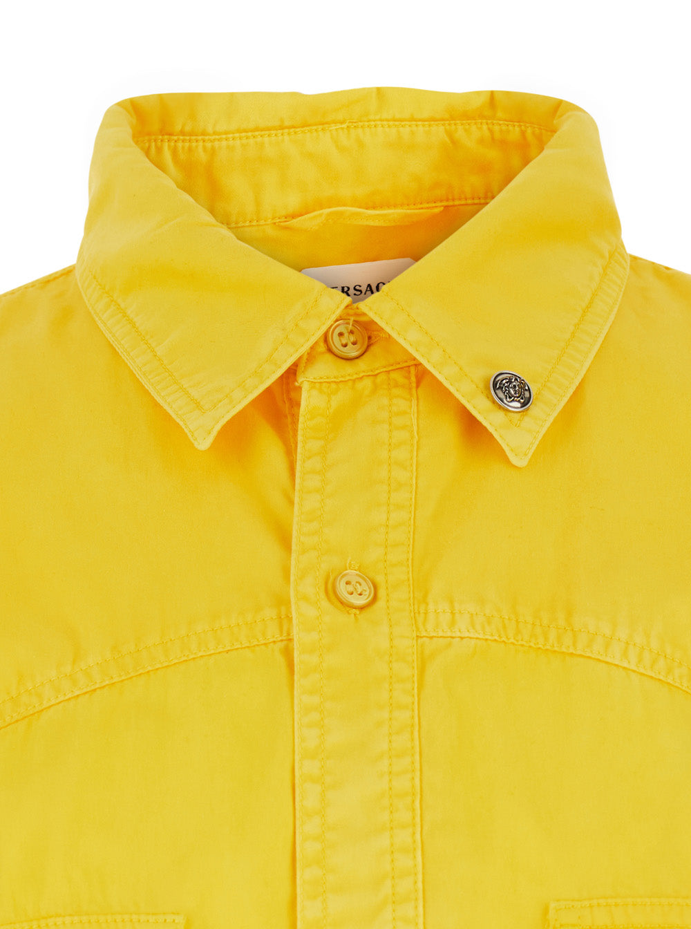 Versace Men Yellow Shirt With Button-Down Collar And Two Patch Pockets On The Front In Cotton For Men VERSACE
