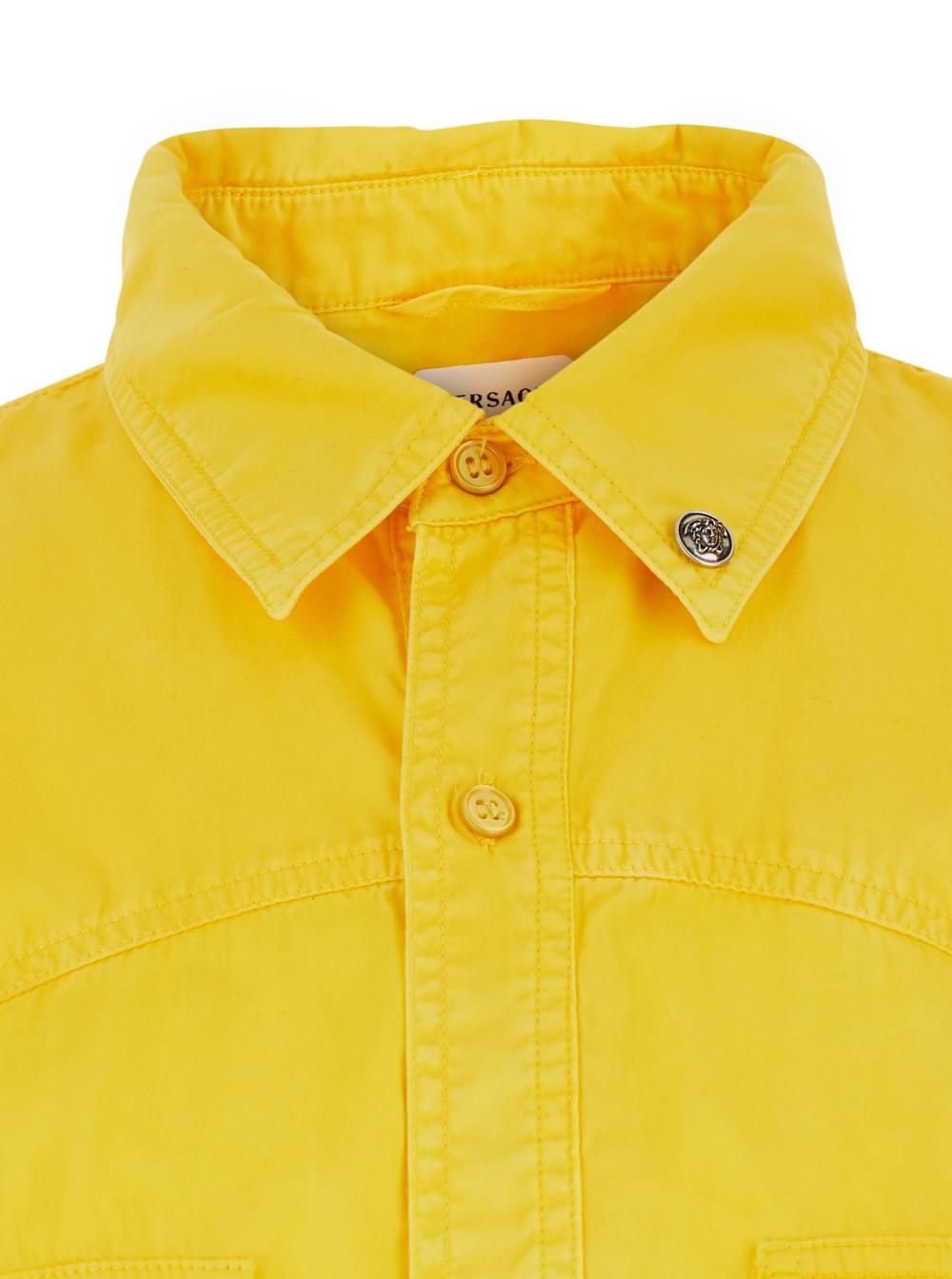 Versace Men Yellow Shirt With Button-Down Collar And Two Patch Pockets On The Front In Cotton For Men VERSACE