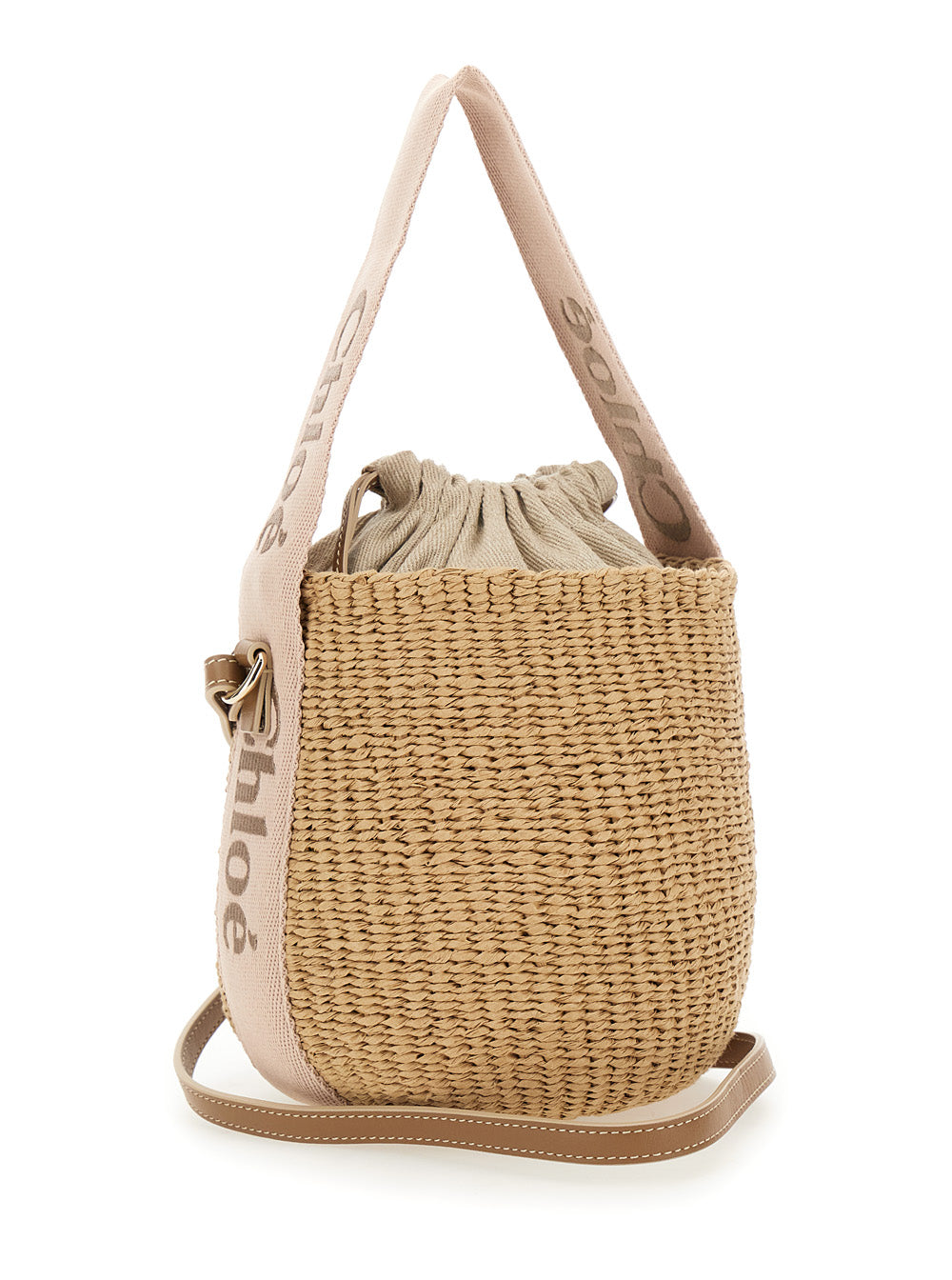 Chloé Women Handbag 'Woody' Small With Drawstring Closure In Raffia Beige Woman CHLOE
