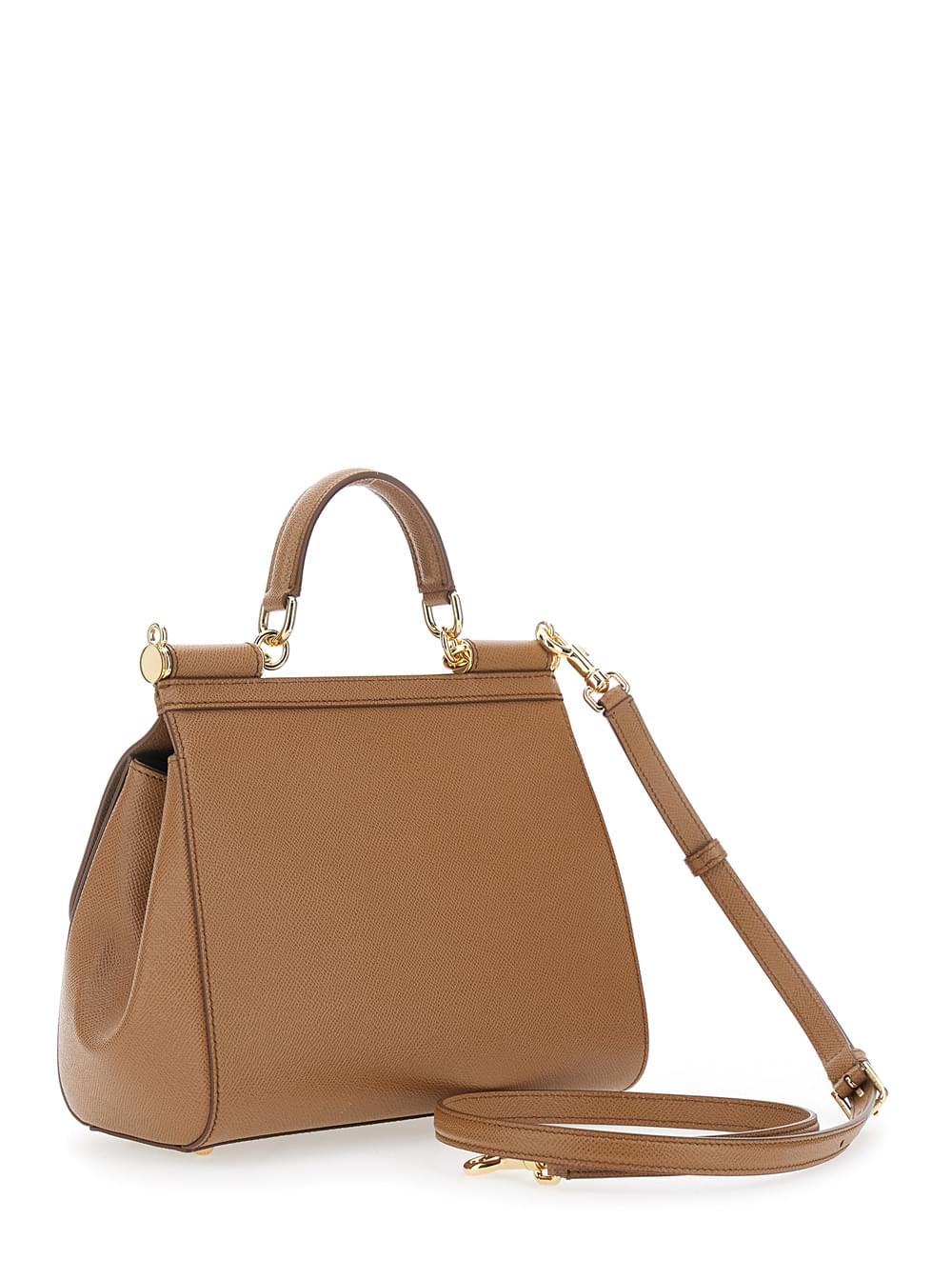 Dolce & Gabbana Women Handbag 'My Sicily' Medium With Logo Plate On Front In Grained Brown Leather For Women DOLCE & GABBANA