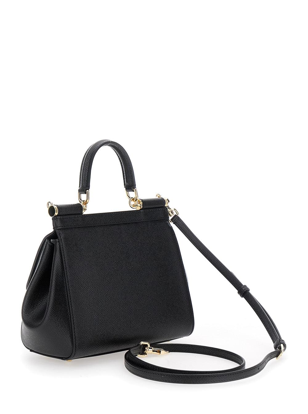 Dolce & Gabbana Women Dolce & Gabbana Women 'Sicily Medium' Black Bag With Logo On The Front In Leather Women DOLCE & GABBANA