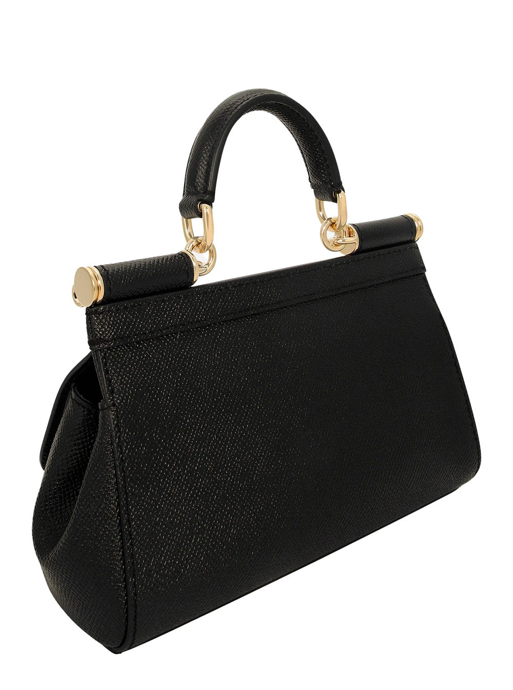 Dolce & Gabbana Women 'Sicily Small' Black Handbag With Adjustable And Removable Shoulder Strap And Logo Plate On The Front In Grained Leather For Women DOLCE & GABBANA
