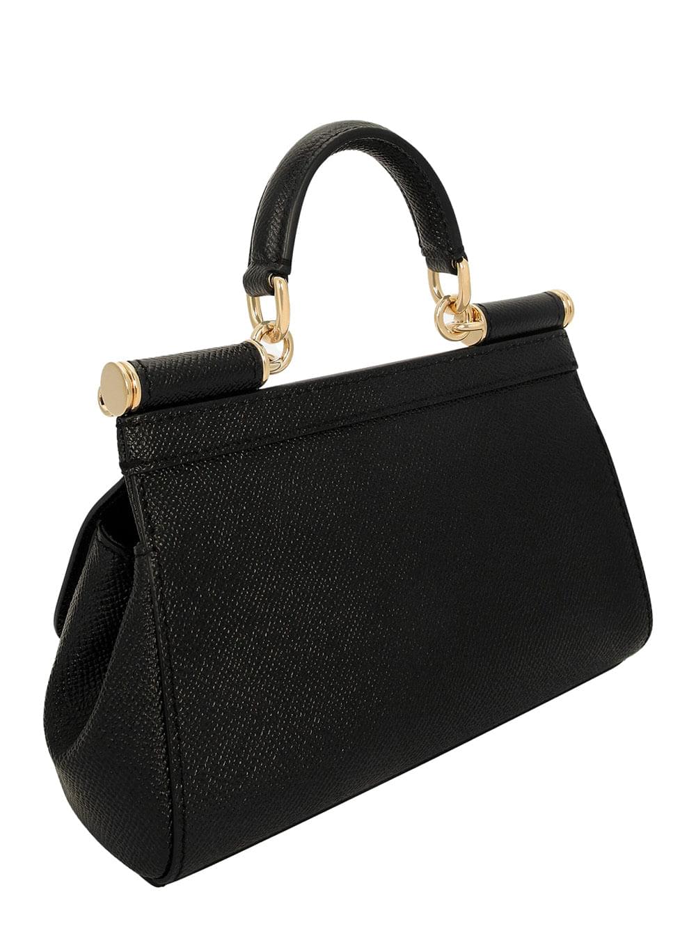 Dolce & Gabbana Women 'Sicily Small' Black Handbag With Adjustable And Removable Shoulder Strap And Logo Plate On The Front In Grained Leather For Women DOLCE & GABBANA