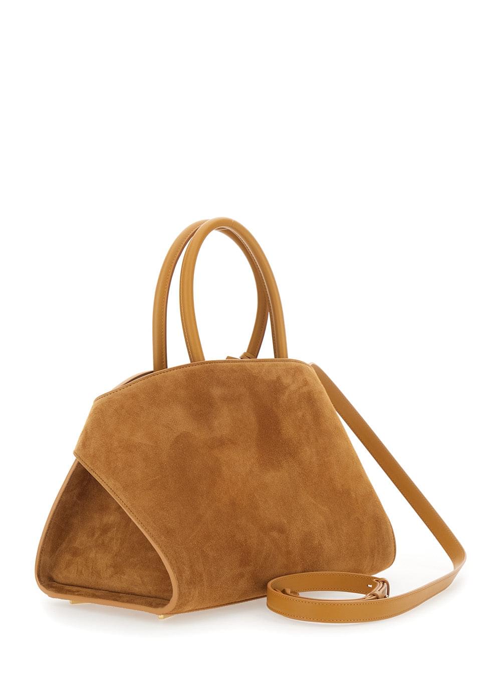 Ferragamo Women Handbag 'Hug Small' With Logo And Gancini Buckles On The Front In Suede Beige Woman FERRAGAMO