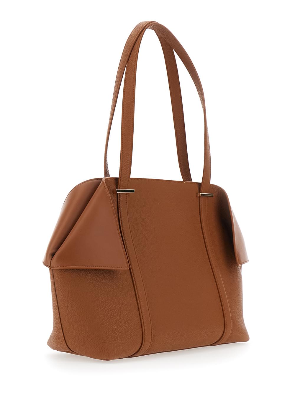 Ferragamo Women Tote Bag With Folded Sides And Logo Lettering On The Front In Brown Leather For Women FERRAGAMO