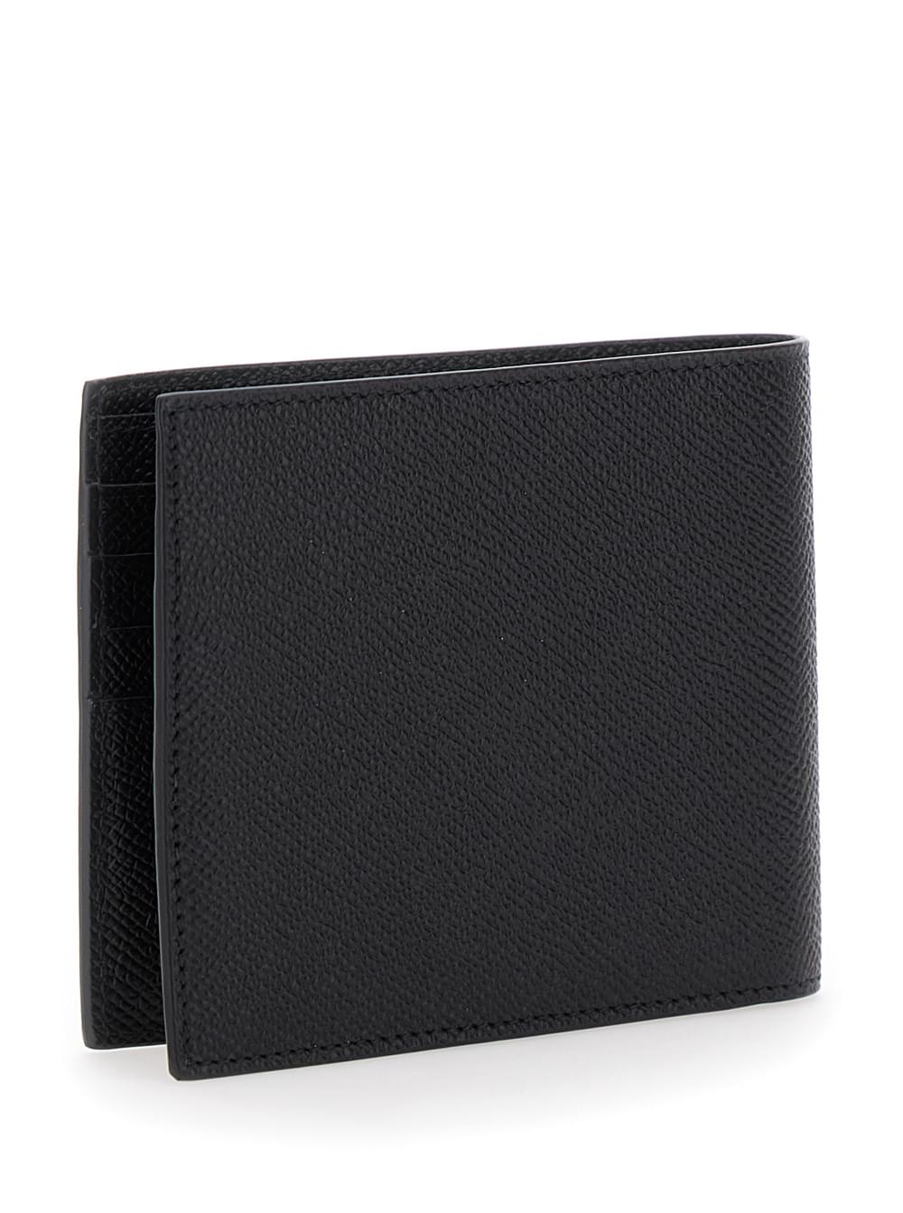 Ferragamo Men Bi-Fold Wallet 'Micro Gancini' With Grained Leather Logo Black Men FERRAGAMO