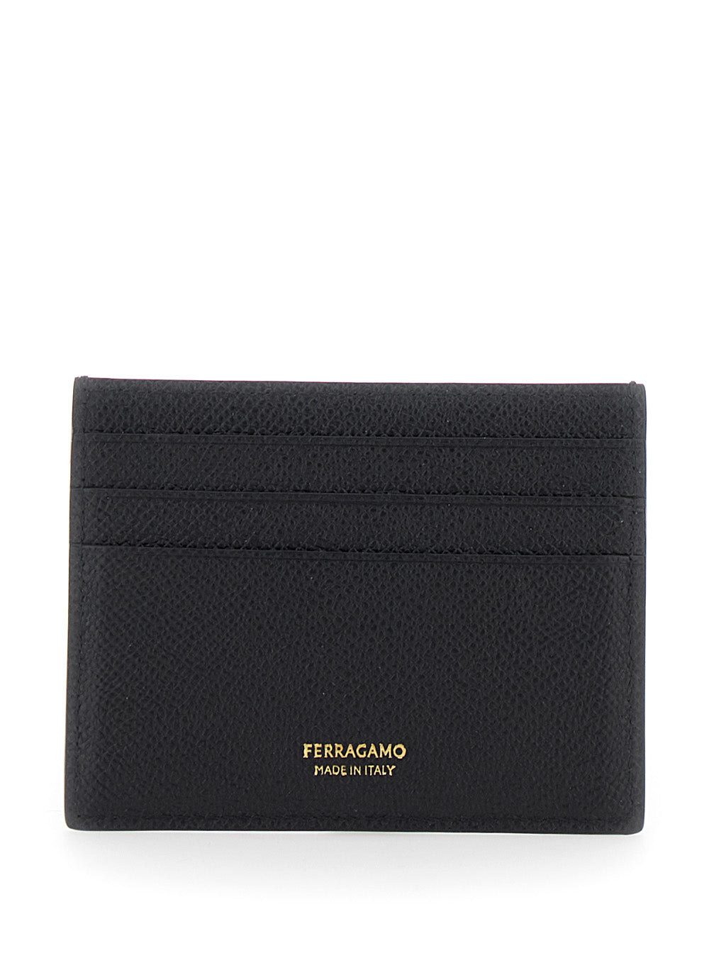 Ferragamo Men Black Card Holder With Micro Gancini On The Front And Logo Lettering On The Rear In Grained Leather Man FERRAGAMO