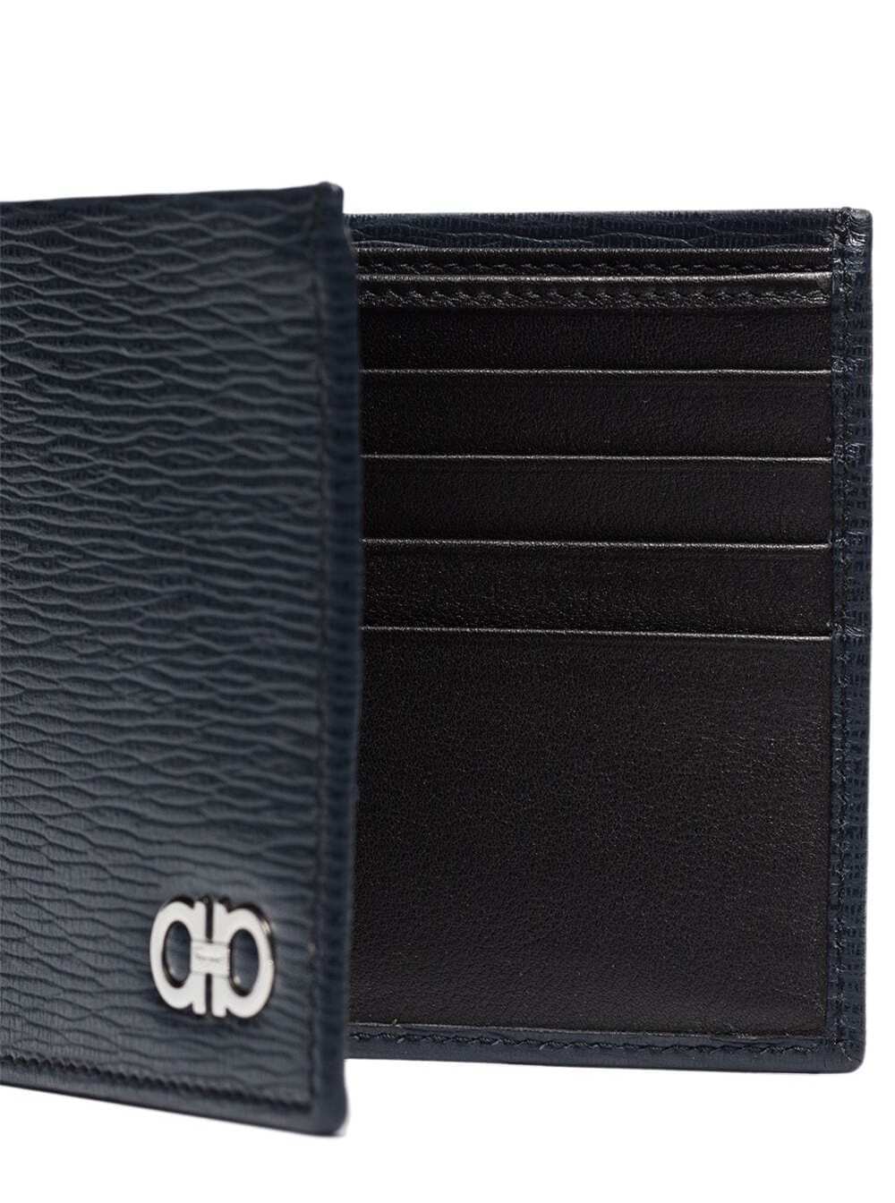 Ferragamo Men Ferragamo Men Wallet With Metallic Front Logo In Blue Leather For Men FERRAGAMO